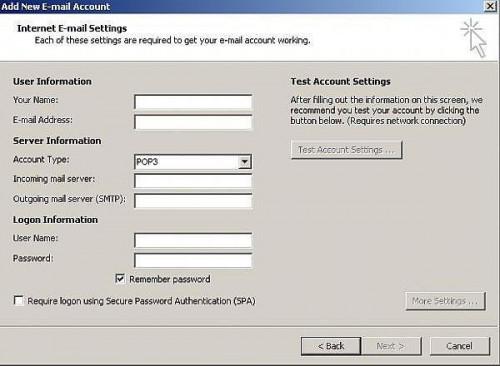 Zur Einrichtung eines E-Mail-Kontos in Outlook 2007