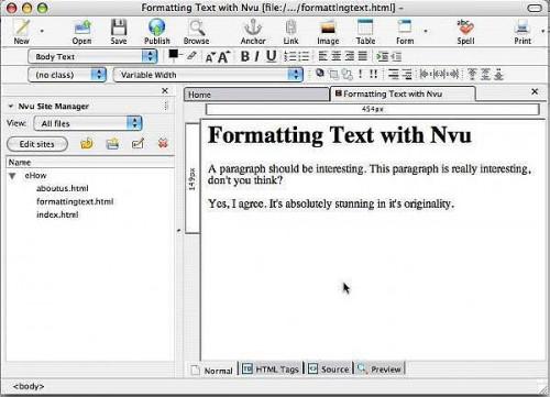 Formatieren von Text mit Nvu